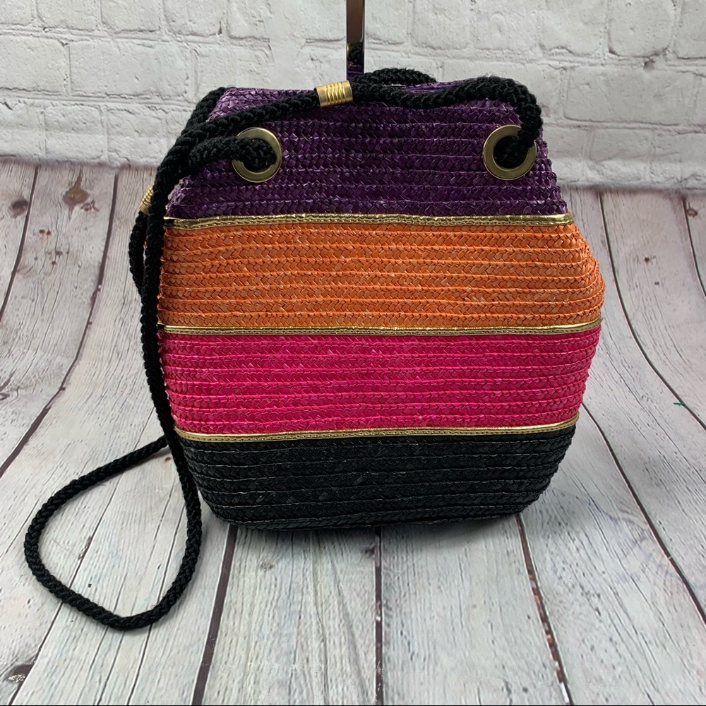 Vintage Chic Multicolor Straw Handbag Shoulder Bag - Picture 2 of 8